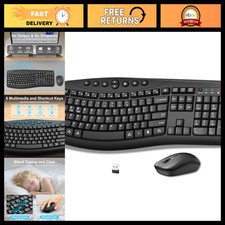 Ergonomic Wireless Keyboard & Mouse Combo, 2.4G Quiet Curved Keys - Black picture