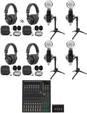 4-Person Podcast Podcasting Recording Kit w/Mackie ProFX12 v3+ Mixer+Desk Stands picture