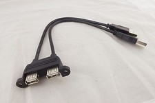 1x 25cm Dual USB 2.0 A Female Socket Panel Mount To 2 USB A Male Extension Cable picture