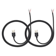 2Pcs 0.5m/1.64Ft USB Pigtail Cable, 5V 2.4A USB A to 2 Pin Bare Wires, Black picture