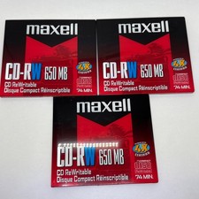 Maxell CD-RW 650MB Rewritable CD 74 Minutes NEW CD-RW Lot Of 3 picture