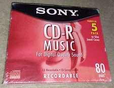 Blank SONY CD-R NEW/SEALED 5 Pack Recordable In Slim Jewel Cases Audio Music 80 picture