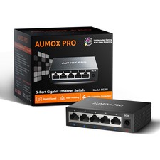 5 Port Gigabit Unmanaged Ethernet Switch, AUMOX PRO Home 5|5*1G Port, Black picture
