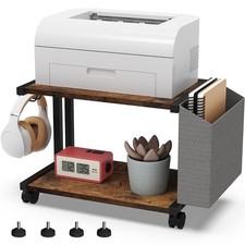 VEDECASA 2 Tier Rustic Brown Wooden Printer Stand with Storage Bag Caster Wheel picture
