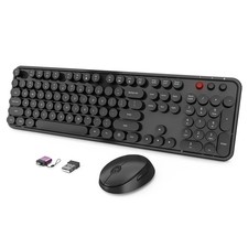 SkyGive,  Wireless Keyboard and Mouse, Ergonomic, Retro Round Keycaps, Black picture