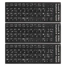 Arabic-French Keyboard Stickers Black Background W White Lettering 3Pcs picture