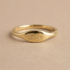 Minimal Engraved Love Ring, Custom Name Signet Ring, Personalized Script Word Ba picture