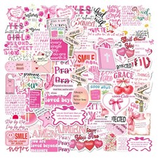 50PCS Christian Stickers Bible Verse Scripture Vinyl Waterproof Pink picture