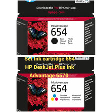 Original Set Ink cartridge 654 HP DeskJet Plus Advantage 6570 Black Tri-Color picture