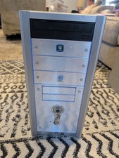 Vintage Retro PC Tower Silver LED Case  Powers On  Large Power Button Lights Up picture