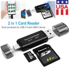 1/2x SD Card Reader, Micro/USB C/USB 2.0 Portable Dual Slot Adapter Card Reader picture