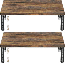 Adjustable Wood Computer Monitor Stand Riser Office Desk Organizer Brown 2 Pack picture