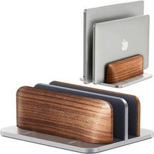 Universal Dual Vertical Laptop Stand Walnut Aluminum Adjustable Desktop Holder picture