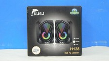 NJSJ Computer Speakers with Colorful RGB Lights, USB Powered 3.5mm Aux- in White picture