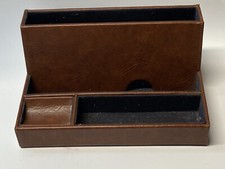 Nice Soft Stitched Brown Leather Cell Phone iPhone Tablet Charging Station picture