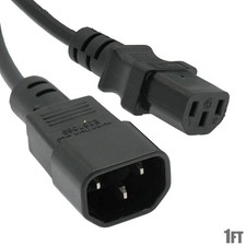 1ft 3 prong Female to Male Power Adapter Cable/Cord IEC-320 C13 to C14 125V 10A picture